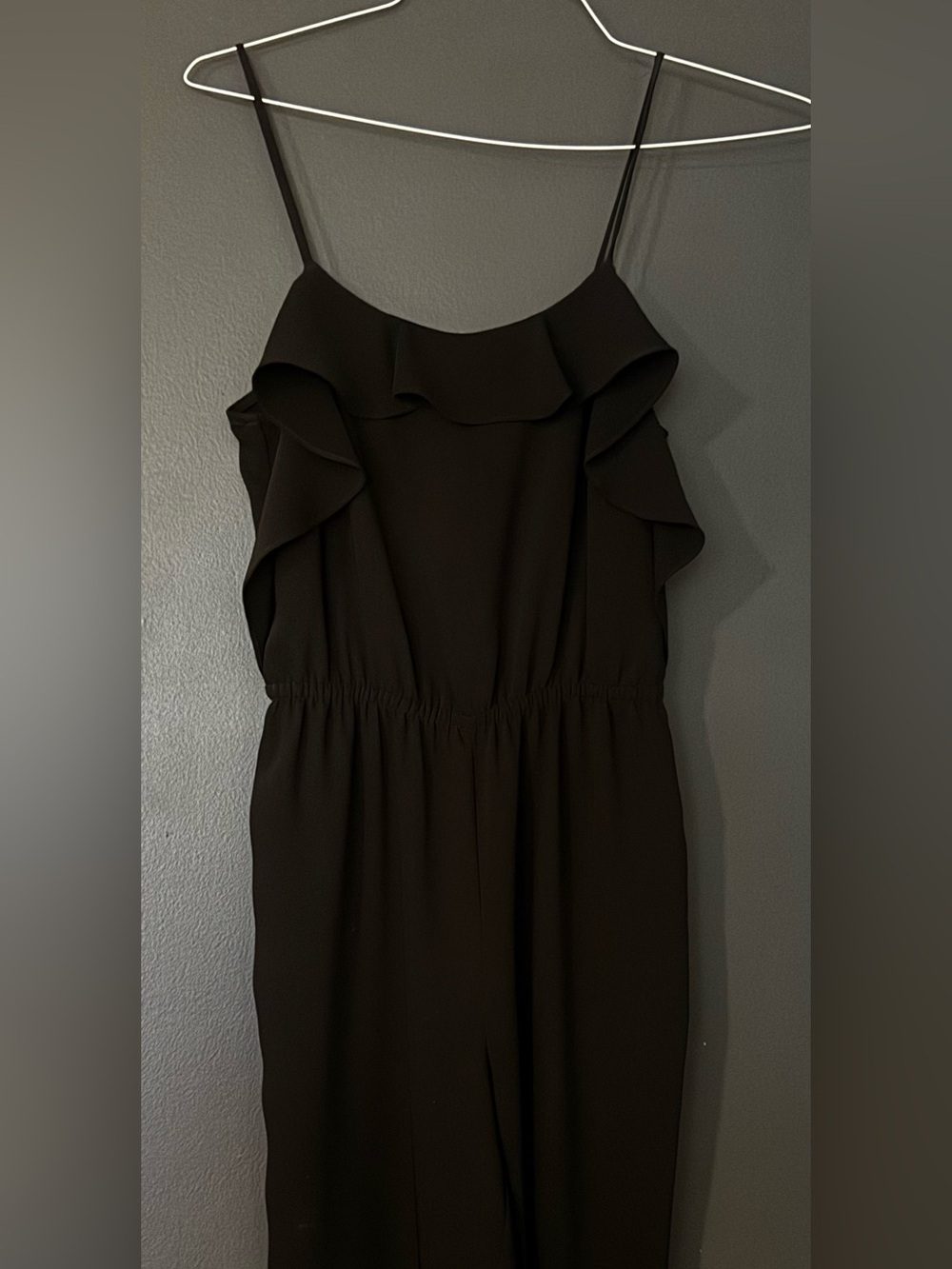 Black Spaghetti Strap Ruffle Neck Women's Jumpsuit